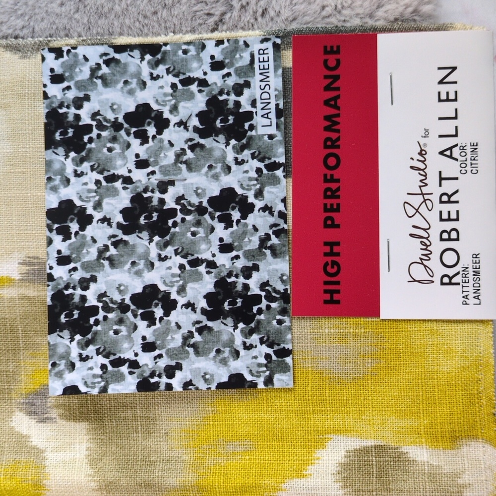 Abstract Floral Yellow and Gray Linen Blend Fabric - Picture 3 of 4